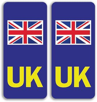 2 x UK Motorbike Numberplate Vinyl Stickers - Flag Abroad Travel Bike Vehicle Number Plate Europe Sticker - Size 24mm x 54mm #81663