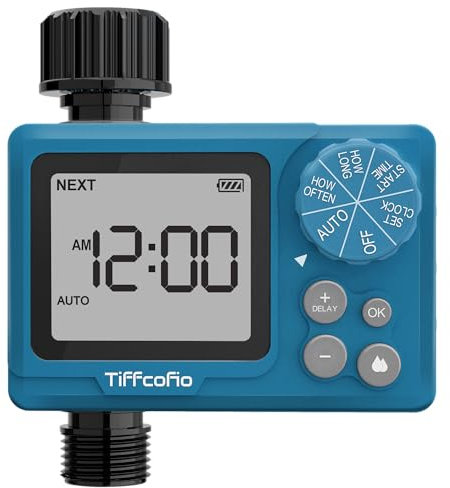 Tiffcofio Temporizador de aspersor para Exteriores, Temporizador Digital de Agua programable para Manguera de jardín