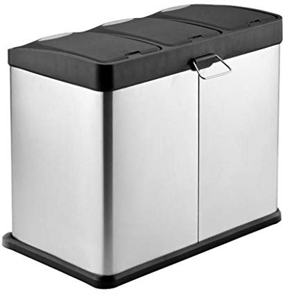 HASMI Cestino spazzatura Classificazione in acciaio inossidabile Pattumiera Pedal Community Tre barili 16L-60L Pattumiera commerciale for esterni Pattumiera Rotonda (Size : 45L)