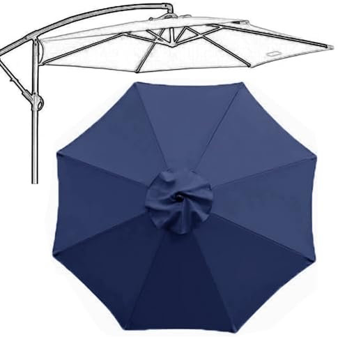 IMUNKT Auvent De Rechange De Parasol Rond 300cm 6 Baleines/8 Baleines Toile De Rechange pour Parasol De Jardin, Tissu Polyester, Facile À Changer, 10 Couleurs(Navy Blue,300cm/10ft-8 Ribs)
