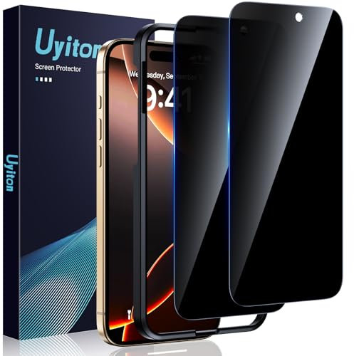 Uyiton Privacy Screen Protector for iPhone 16 Pro Max 6.9-Inch, 9H Tempered Glass Anti-Spy Film with Easy Installation Tool, Anti-Scratch, Bubble Free, Case Friendly, 2 Pack