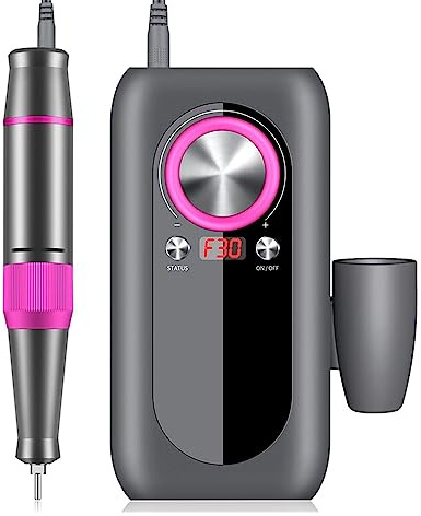 KOHARA Wiederaufladbare Nagelschleifmaschine, 35.000 U/min, mit HD-LCD-Display, Nail Master Nail Art, tragbare Nagelfräse, Schleifkopf-Set für zu Hause oder