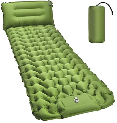 Amtake Isomatte Selbstaufblasend, 10CM Hoch Luftmatratze Camping Kleines Packmaß, Aufblasbare Isomatte Ultraleicht mit Fußpumpe, Wasserdichtes Schlafmatte für Outdoor, Wandern, Strand(Grün)