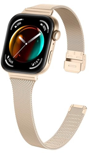 Gimuk Straps Compatible with Huawei Watch Fit 3 Strap, Slim Metal Mesh Loop Stainless Steel Sport Wristband Replacement Watch Band Strap Bracelet for Huawei Watch Fit 3 (Champagne)