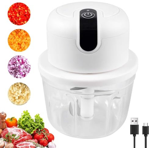 Tritatutto Elettrico, 300 Ml Tritatutto da Cucina Elettrico, USB Mixer Cucina per Cipolla, Tritatutto Elettrico per Cipolle, Tritatutto Elettrico con Contenitore in Vetro Carne, Frutta, Alimenti