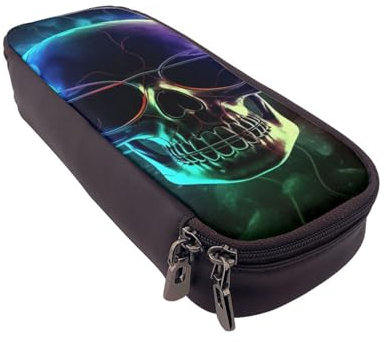 ULKMFFCF Federmäppchen mit Totenkopf-Motiv, PU-Leder, für Studenten, Schreibwaren, Federmäppchen mit Reißverschluss, für Schule, Büro, Reisen und Make-up, Schwarz , Einheitsgröße, Schulranzen