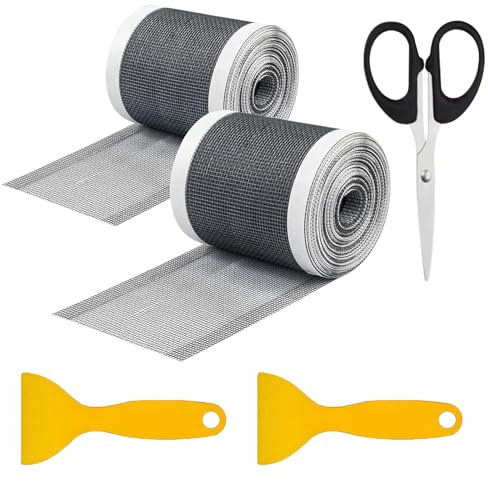 2 Stück 100mm x 10m Abflusssieb Haarsieb Dusche Selbstklebend Einweg Duschrinne Haarfänger Dusche Schneidbarer Haarsieb mit 2 Schaufel, Fliegengitter Reparatur Klebeband für Reparatur Tür Fenster Loch