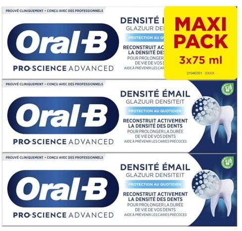 Oral-B Pro-Science Advanced Glaze Density Daily Protection Toothpaste 3×75 ml – Daily Enamel Strengthening and Long-Lasting Freshness Oral Care Dentifrice for Healthy Teeth and Gums