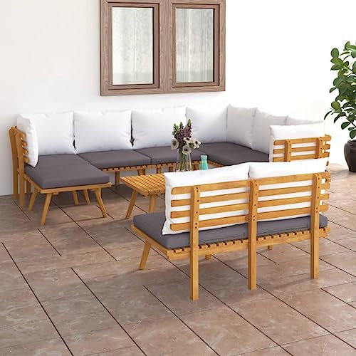 KATERYY 9-TLG. Garten-Lounge-Set mit Kissen Massivholz Akazie,Akazienholz Garten Lounge Modulares LoungeSet für Terrasse, Garten und Hof