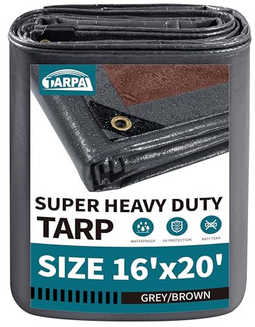 TARPAL Tarp 40,6 x 50,8 cm, super strapazierfähige Abdeckplane, 20 mm, wasserdicht, UV-Schutz, reiß- und reißfest, Plane mit Ösen (Grau/Braun)