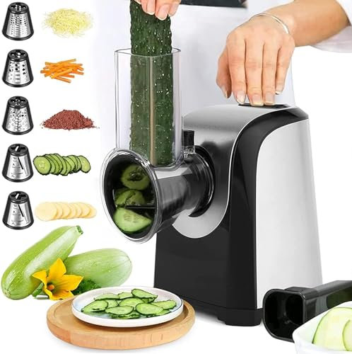 Coupe-légumes électrique automatique QC-78, râpe électrique de cuisine avec 5 lames coniques, 150 W, râpe électrique avec contrôle à un bouton (noir)