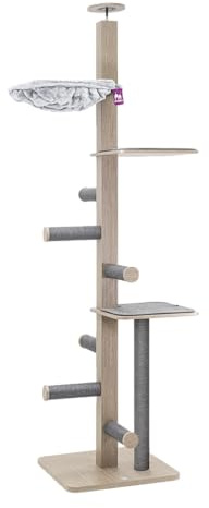 Petrebels Kratzbaum Aquarius 265 (höhenverstellbar 243 bis 265 cm), Holz Kratzbaum Deckenhoch mit Deckenspanner, Farbe Grau