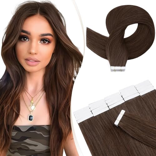Elailite Tape Extensions Haarverlängerung - Invisible Tape Extensions Echthaar - Remy Real Human Hair - 20 PCS 20g Tape in Extensions - glatt - #04 Mittles Braun - 30cm