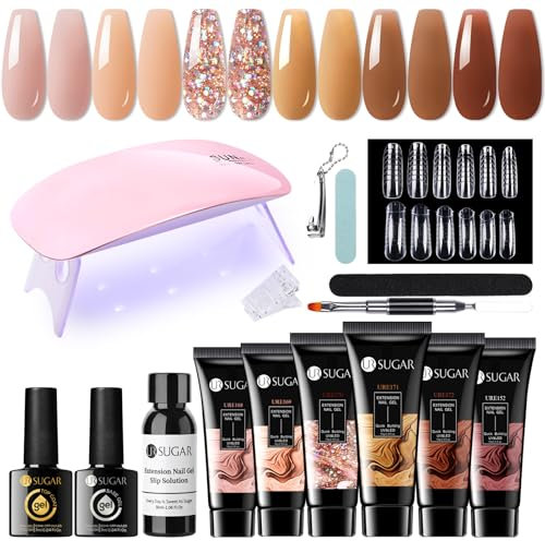 UR SUGAR Polygel Starter Set mit UV Lampe, 6 Farben Poly Gel Nägel Set Nude Nagelset Gelnägel Starterset, Nagelverlängerung Tube Poly Nägel Quick Extension Maniküre Set Nägel Selber Machen