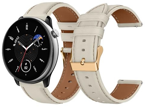LanQii 20mm Bracelet en Cuir pour Amazfit Active 2/Active/Bip 3/Bip 3 Pro/Bip/Bip S, Doux Bracelet en Cuir de Remplacement pour Amazfit GTR Mini/GTR 42mm/GTS 4/GTS 4 Mini/GTS 3/GTS 2 - Blanc