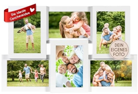 Wackadoo Bilderrahmen Collage weiß für 6 Fotos, Bilderrahmen für mehrere Bilder, personlisiertes geschenk, pärchen geschenke, fotogeschenke personalisiert (Personalisiert mit eigenen Fotos)