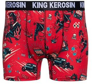 King Kerosin Herren Boxershorts · Unterwäsche · Retroshorts · Unterhosen Männer Mit Stretch · Elastisch · Baumwolle · Vintage · Retro · 50s · Alloverprint · Rockabilly Devil