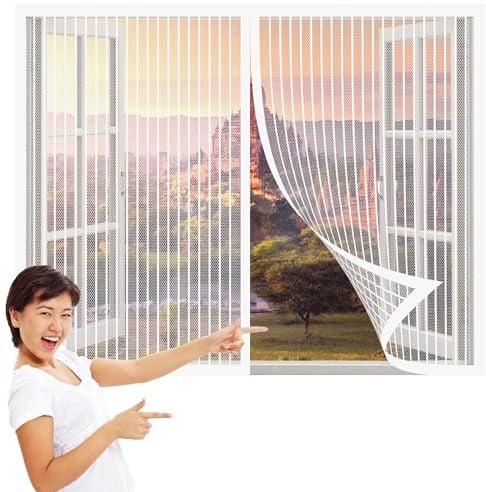 Moustiquaire Magnétique pour Porte Fenêtre 173 x 142 cm Moustiquaire Fenetre Ajustable Anti Insecte Pliable pour Salon Fenêtre Balcon, Blanc