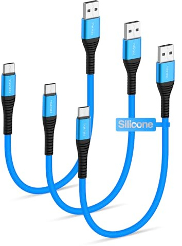 Short USB C Cable 0.5M, Silicone 3A Fast Charging Type-C Charger Cable | Ultra soft tangle-free silicone material, Compatible with iPhone 18/17/Galaxy/Android Auto/Carplay for power bank/travel/car