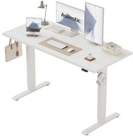 Agilestic Höhenverstellbarer Schreibtisch 130 x 60 cm | Schreibtisch höhenverstellbar elektrisch, 2 Speicherplätze, Stehschreibtisch, Computertisch für Homeoffice, Weiß