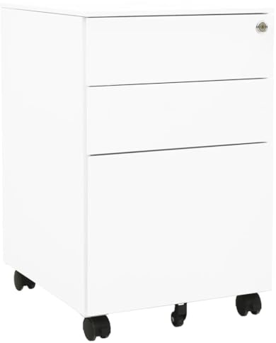 Qnhdfrt Aktenschrank Weiß 39x45x60 cm aus Stahl mit 3 Schubladen Rollcontainer für Büro Homeoffice und Archivierung Robust und Abschließbar