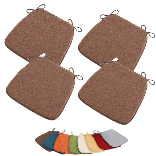 PLCIVSA Stuhlkissen Halbrund 38×35/40×38/42×40cm Leinen Sitzpolster mit Memory-Schaum Sitzauflage Sitzpolster rutschfest Waschbare Abnehmbar,für Indoor/Outdoor,Küche,Büro(A7,4pcs：45x42cm/18x16.5in)