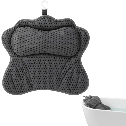 Badewannenkissen, Nackenkissen Badewanne, Schmetterlingsform Grau, 25x33x5 cm, Badezubehör, Badekissen, Kissen für Badewanne, Vakuumverpackt