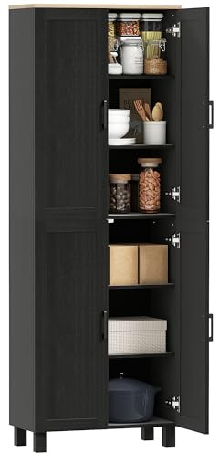 HOMCOM Armoire de Cuisine Buffet Cuisine vaisselier Meuble de Rangement Style Moderne Multi-rangements avec 4 Portes et étagères réglables, 60 x 30 x 170,5 cm, Noir