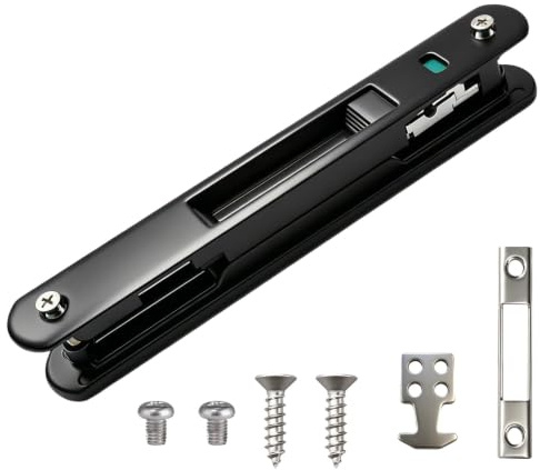 Cerradura de Gancho Puerta Corredera y Cierre Ventana Corredera, Pestillo de Cerradura para Embutir Puerta Móvil para Puertas de Vidrio, Ventanas y Baño (Negro)