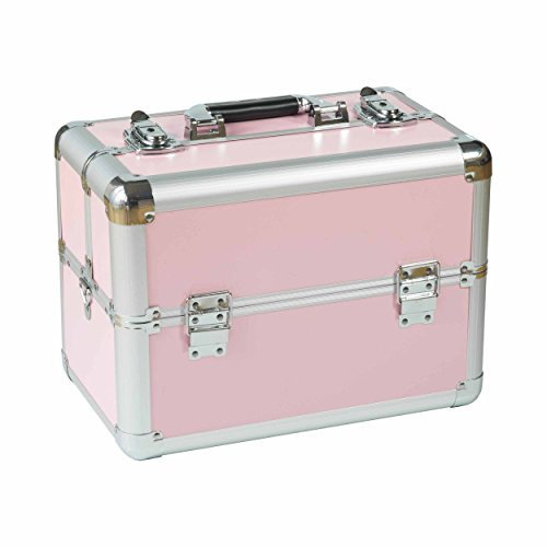 N&BF Profi Kosmetikkoffer klein Alu Friseurkoffer Schminkkoffer Multikoffer Nagelkoffer Beautycase abschließbar 2 Etagen + Fächer leer zum Aufklappen Rosa