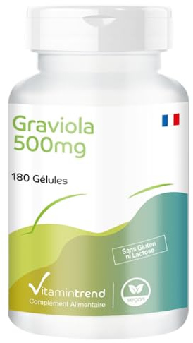 Vitamintrend Graviola hochdosiert 500mg Tagesbedarf, 180 Kapseln, aus Graviola-Frucht, Stachelannone, Soursop, veganes Nahrungsergänzungsmittel ohne Zusätze, in Deutschland hergestellt