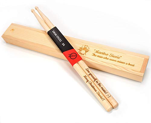 Baguettes de batterie personnalisés + coffret cadeau en option - taille 5A | Concevez un présent unique | Gravure laser (Baguettes de batterie avec coffret non gravé)