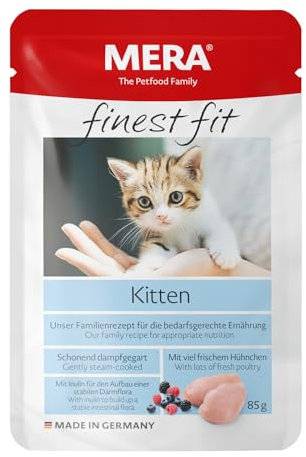 MERA Finest fit Kitten, Junior Katzenfutter nass für Babykatzen bis 1 Jahr, Nassfutter aus frischem Geflügel, gesundes Futter für Junge Katzen, getreidefrei (12x85g)