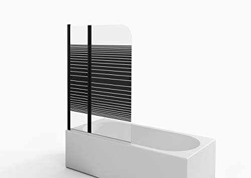 MARWELL BWF250 Tête de Baignoire 100 x 140 cm 2 pièces Pliables-Verre de sécurité à Une vitre de 4 mm d'épaisseur, Noir Mat