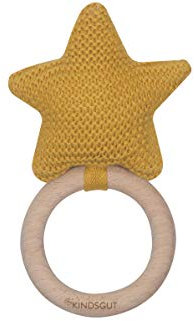 Kindsgut Häkel-Greifling mit Rassel aus 100% zertifizierter Baumwolle und Holz, dezente Farben und schlichtes Design, ideal für unterwegs zum Spielen und zur Unterstützung beim Zahnen, Stern