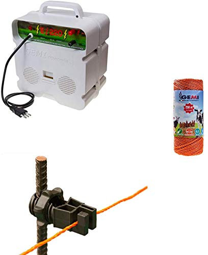 Recinto Elettrico Kit per Uso Professionale con 1 x Elettrificatore 220V + Filo 250 MT 2.2 Mm² + 100 isolatori per Pali in Ferro - Recinzione Elettrificata per Pecore Galline Mucche maiali Volpi