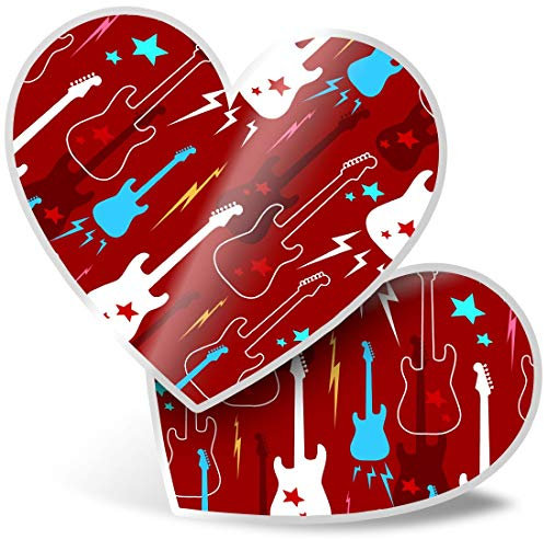 2 x Heart Stickers 7.5 cm - Red Electric Guitars Music Band Laptop Tablet Luggage Scrapbook #13133