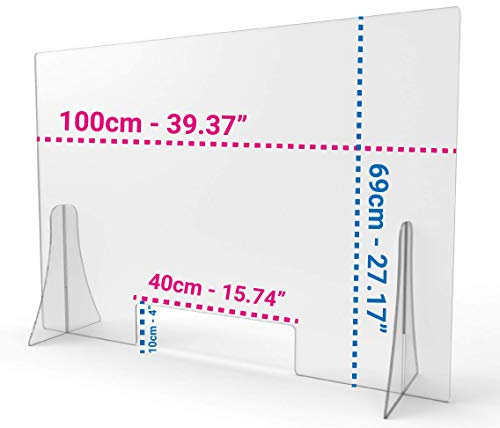 LARGE FORMAT Spuckschutz thekenaufsatz 100 x 70 cm, Trennwand für Schreibtisch oder Werkbank mit Ablagefächern