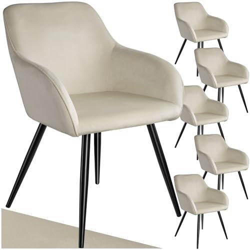 TecTake® Lot de 6 Chaises de Salle à Manger Chaises Rembourrées Fauteuil Salon Design Scandinave Pieds en Metal Noirs Élégant avec Accoudoirs Chaise Coiffeuse, Chambre, Salon, Bureau, Cabinet