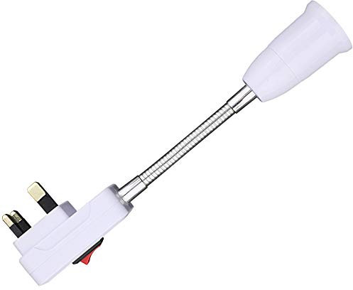 Plug in Bulb Holder with Switch E27 ES, 360° Flexible Extension Kitchen Lamp Socket with Screw, Plug in Wall Lights Bulb Socket Adapter for Table Lamp, Bedroom (UK Plug 1 Pack)