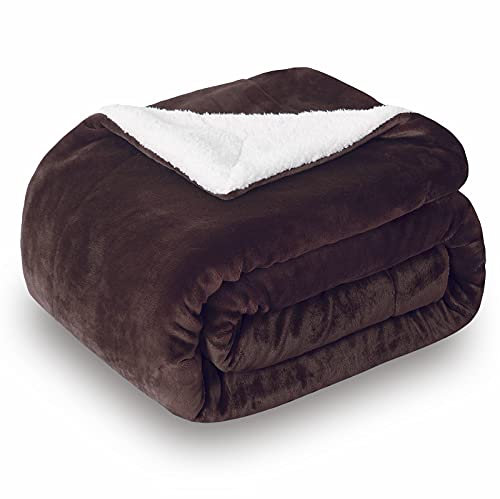 SOCHOW Sherpa Decke Braun zweiseitige Wohndecken Kuscheldecken, extra Dicke warm Sofadecke/Couchdecke aus Sherpa, 220 x 240 cm super flausch Fleecedecke als Sofaüberwurf oder Wohnzimmerdecke