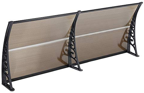 XUANYU Überdachung Haustür aus Aluminium und Polycarbonat, Vordach Haustür, Vordach für Haustür, Türdach, Balkon, Pavillion, Regenfest und UV Schutz (100×300 cm, Braun-schwarz)