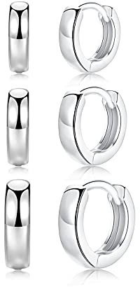 Silber 925 Creolen - Klein Ohrringe (8mm, 10mm, 12mm) Leichte Huggie Ohrringe Schmuck für Damen Herren Mädchen Breite 3mm