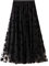 SotRong Tüllrock Schwarz Damen Midi Überlagerter Mehrlagiger Elastischer Hoch Taillierter A Linien Tutu Rock Mesh-Chiffon-Faltenrock mit Blumendekoration