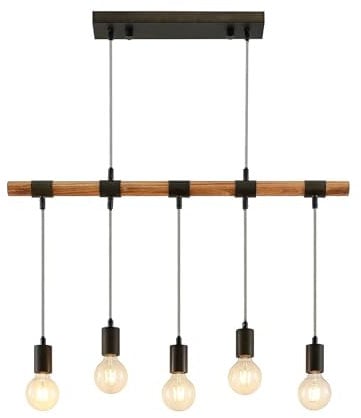 Lindby Pendelleuchte Sibillia (Landhaus, Vintage Rustikal) aus Holz (5 flammig E27) - Hängeleuchte Esstischlampe Hängelampe Wohnzimmerleuchte
