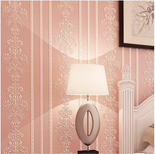 Hell-Pink Vliestapete 9,5 m x 0,53 m Vertikale Streifen Tapete Modernes Design Prägung Tapete für Flur Wohnzimmer Schlafzimmer Büro