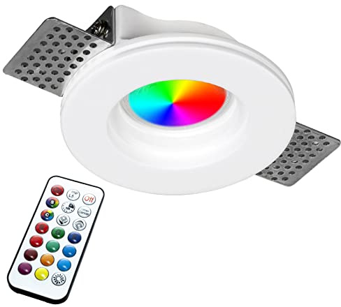 Planetitaly Faretto tondo gesso lampada LED RGB RGBW 6W incasso scomparsa foro 10 luce multicolore 230V con telecomando (RGBW+3000K)