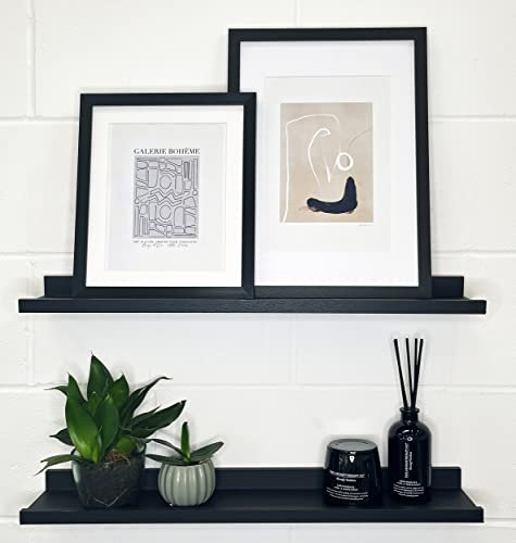 pf+a Floating Shelves Black 70cm Shelves - Set of 2 70cm Black Modern Shelves - Wall Shelves For Bedroom, Living Room, Office (AKVI665)