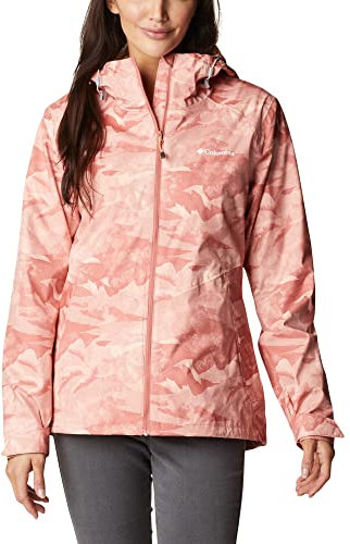 Columbia Inner Limits Jacket, Chubasquero Impermeable para Mujer, Dark Coral Coastline Print, Talla M