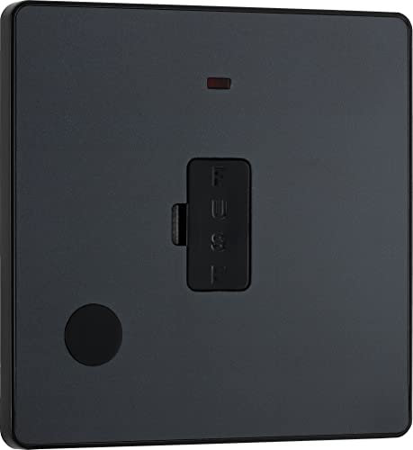 BG Electrical Unswitched Fused Connection Unit with LED Power Indicator and Flex Outlet, Fused Spur FCU, Double Pole, Screwless Front Plate, Round Edges, Evolve, Matt Grey, 13A, PCDMG54B